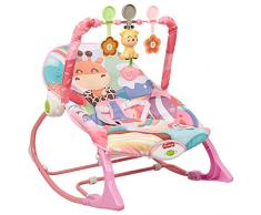 Sdraio e sedile saltatore con vibrazioni lenitive e musiche, lettino da bambino, schienale regolabile, arco da gioco con 3 giocattoli, lettino elettrico per neonati, fin dalla nascita a 11 kg (rosa)