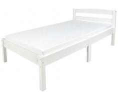 LEOMARK letto lettino per bambini in legno con materraso, solido ed elegante in legno massello, spacio per dormire 140x70 cm, rete a doghe, colore bianco CLASIC WHITE