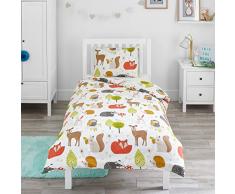 Bloomsbury Mill - Animali del Bosco - Set di Biancheria da Letto per Bambini - Copripiumino 135 cm x 200 cm e Federa per Letto Singolo