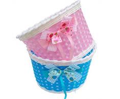 Westeng, 1 cestino fiorito da bicicletta per bambini, modello vimini in plastica. posizionamento anteriore , Pink 1PC