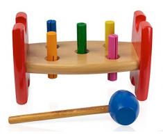 edu fun 21005 - Banco da lavoro con martello, banca in legno, gioco a martello, giocattolo per la motorizzazione per bambini a partire dai 18 mesi