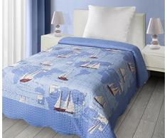 Eurofirany CHON/D/P/statek Patchwork Copriletto statek per bambini, Microfibra, blu, 210Â x 170Â x 2Â cm