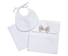 FILET - PORTACORREDINO BUSTINA, BAVAGLINO, SALVIETTA I Idea Regalo I Prodotto Italiano I Per Neonati/Prima Infanzia - Bianco, Beige