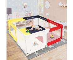 Box per Bambini, Recinzione Portatile per Bambini con Rete Visibile, Centro Attività di Gioco Antiscivolo e Leggero per Bambini (Quadrato Multicolore)