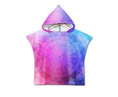 Chickwin Asciugamano Poncho Bambino, Cartone Animato Kids Accappatoio Microfibra Asciugatura da Bagno con Cappuccio Asciugatura Rapida per Spiaggia Bagno (60x80cm,Boho Blu Rosa)