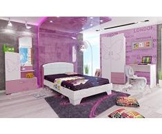 Cameretta Completa con Armadio 2 Ante Scrivania Letto Singolo Mobiletto Cameretta Moderna Cameretta Bambina Camera da Letto Moderna Bianca e Rosa CCU3