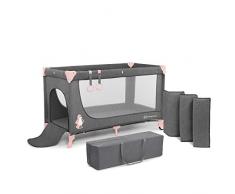 Kinderkraft Lettino Campeggio JOY, Culla da Viaggio, Pieghevole, Ruote, Borsa Trasporto, per Bambini 0-25 Kg, Rosa