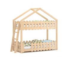 WNM Group Lettino 140 x 70 cm in pino naturale – Letto a soppalco NIKO con barriere di sicurezza – Letto per bambini in legno massello con rete a doghe – Letto sicuro – Ingresso sul lato sinistro