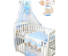 Set di 9 biancheria da letto per lettino, copripiumino 120 x 90 cm, supporto in metallo per accessori (orsacchiotti blu)