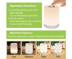 Lampada Notturna LED, Luce Da Comodino Intelligente, Controllo Tattile a 360 Gradi, USB Ricaricabile, Portatile Dimmerabile Colore RGB Cambiando Modalità Per Campeggio Camera Da Letto (Bianco Caldo)