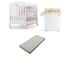 LOTTO LETTINO IN LEGNO WEB AZZURRA DESIGN+FASCIATOIO CASSETTIERA ASIA CAM+MATERASSO SFODERABILE (BIANCO)