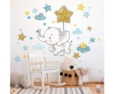 kina R00548 Adesivi Murali Bambino Ecologici e Anallergici Soffice Effetto Tessuto Riposizionabile Elefantino sulla Stella Decorazione Muro Cameretta Asilo Nido Carta da Parati - Misura 40x30 cm