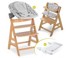 Hauck Seggiolone Pappa Alpha XL Set - con sdraietta neonati, vassoio e cuscini/seggiolone evolutivo per bambini reclinabile - Legno grigio nordico