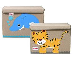 Tsingle Cassettiera per giocattoli con coperchio, organizer grande per bambini, in tela per riporre giocattoli, libri, biancheria da letto, 36 x 52 x 35 cm, 65 L (TIGER & DOLPHIN)