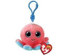 Ty Anello Porta Chiavi Beanie Boos Clips-Polpo-Sheldon-Rosso Corallo occhioni Azzurri Glitter-Il Peluche con Gli Occhi Grandi scintillanti-12 Cm-35255, Multicolore, T35255