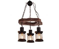 Lampadario per Interni, Creativo 3 luci retrò Nave in Legno Lampada a Sospensione in Legno V-Intage Loft Ferro Arte Vetro Sospensione Luce Antica cavità Decorativa lampadario a soffitto for Sala da p
