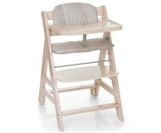 Hauck Seggiolone Pappa in Legno Beta+ - Legno Cert.FSC®, Con Cuscino, Cintura a 5 Punti, Vassoio e Ruote in Legno - Dai 6 mesi fino a 90 kg - Whitewashed