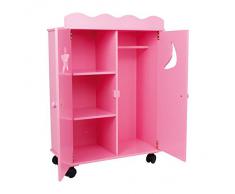 2880 Armadio per bambole Pink small foot / mobili per bambole in legno, può essere fatto scorrere su ruote, da 3 anni in poi