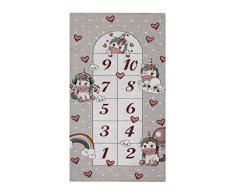 Biancheriastore New style at home Tappeto Cameretta Bambina Unicorni Numeri Rettangolare Made in Italy con Retro Antiscivolo - 115x175 cm - Grigio