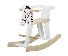 HOMCOM Cavallo a Dondolo Classico in Legno per Bambini 1-3 Anni con Bordo, Maniglie e Poggiapiedi, 68x26.5x48cm, Bianco