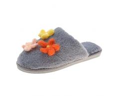 Pantofole da donna autunno e inverno fiori moda carino confortevole caldo piatto interno ed esterno scivolo grigio, Grigio, 38.5 EU