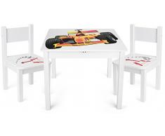Leomark Yeti tavolo e 2 sedie in legno, tavolino set da cameretta per bambini, gioco di gruppo in classe, mobili per bambini, stanza dei bambini mobili alta qualità stabile, tema: CAR BOLIDE