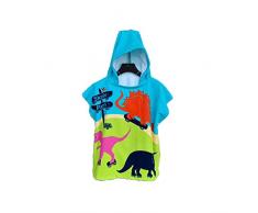 Chickwin Asciugamano Poncho Bambino, Cartone Animato Kids Accappatoio Microfibra Asciugatura da Bagno con Cappuccio Asciugatura Rapida per Spiaggia Bagno (60x120cm,Dinosauro verde)