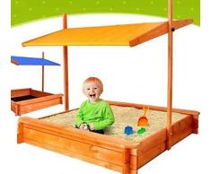 ADGO - Sabbiera in legno per bambini, 120 x 120 cm, con sedili e tetto abbassabile