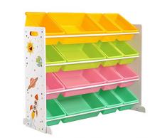 SONGMICS Scaffale per Giocattoli, Mobiletto per Bambini con 16 Contenitori Rimovibili in PP, per Cameretta, Stanza dei Giochi, Scuola, Colore Giallo, Limetta, Verde Giada e Rosa GKR070W01