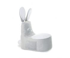 Sówka | Coniglio Pouf Poltrona Sacco per Bambini in tessuto Minky | Poltroncina in Peluche imbottitura in schiuma Lavabile 85 x 65 x 55 cm | Colore Grigio