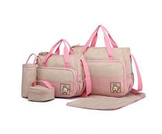 Miss Lulu 5pcs Borse Fasciatoio per neonati Set Multifunzione Pannolino Messenger Borsa da maternità in poliestere per ospedale Set con punti stampa design (Rosa)