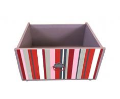 CASSA PORTA OGGETTI CON RUOTE E MANIGLIA - CONTENITORE IN LEGNO color sabbia e frontale a righe 40X64X53CM PORTATILE PER GIOCHI E RIVISTE
