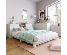 KecDuey Letto matrimoniale, 140 x 200 cm, in legno massiccio, 140 x 200 cm, struttura del letto con rete a doghe, letto in legno con testiera, letto per ragazzi in pino massiccio, bianco