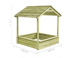 Festnight Casa Gioco per Bambini da Giardino Esterno in Legno,Casetta da Giardino con Sabbiera per Bambini in Legno di Pino FSC 128x120x145 cm