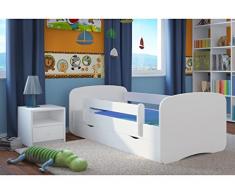 Bjird Letto per Bambini Singolo Bianco 140x70 160x80 180x80 con sponda anticaduta con barriera cassettone Estraibile e Telaio a doghe per Bambini e Bambine - Senza Disegno - 80 x 160 cm