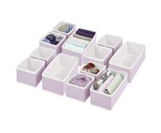 mDesign Set da 12 contenitori per la cameretta – Contenitore e Organizer Armadio in Fibra Sintetica per Calzini e Biancheria – Scatole portaoggetti, Cosmetici, Medicine ECC. – Viola Chiaro/Bianco