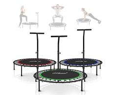 Physionics® Mini Trampolino - Pieghevole, con Maniglia Regolabile in Altezza, Diametro Ø 101 cm, Piedini Antiscivolo, da Interno e Esterno - Tappeto Elastico, da Fitness, Aerobica (Verde)