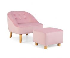 COSTWAY Set di Poltrona e Poggiapiedi per Bambini, Poltrona per Cameretta in Velluto Olandese con Sgabello Abbinato e Spalliera a Bottoni, Divano per Bambini 3-5 anni, 51 x 51 x 49,5 cm