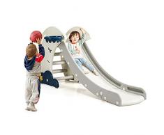 GOPLUS Scivolo Pieghevole per Bambini, Scivolo a Forma di Luna con Base Stabile e Canestro da Basket, Giocattolo Grande per Casa o Giardino, di Plastica, 178 x 56 x 83 cm