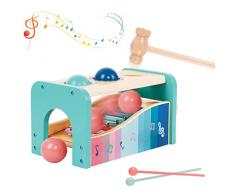 Banco delle Palline e Xilofono |Giocattolo di Martellamento in Legno con Xilofono e 2 Mazze Giocattolo Educativo in Legno |Regalo di Compleanno di Natale Capodanno per 1 2 3 + Anni Bambino