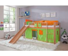 Relita Letto a soppalco Toby in faggio massiccio con scivolo+set di tessuto verde/arancione verde/arancione