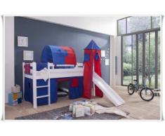 Mystylewood Letto a soppalco con scivolo e torre + materasso + rete a doghe bianco Peter