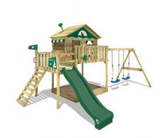 Gioco da giardino WICKEY Smart Coast con altalena e scivolo verde, struttura da esterno per bambini con sabbiera, scaletta e accessori da gioco