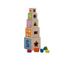 Eichhorn 100002085 - Piramide di 5 cubi impilabili e incastrabili, con gioco delle forme, colore: Naturale legno/Colori vari