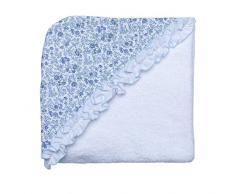 CARREDANA Cappuccio da bagno per bebe 100% cotone, 75 x 75 cm. Asciugamano da bagno con strato suabe. Regalo appena nato (fiori blu)