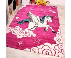 Tappeto Cameretta Unicorno | 80x150 Cm | Spessore 12 Mm | Polipropilene | Color Fuchsia, Bianco, Turchese