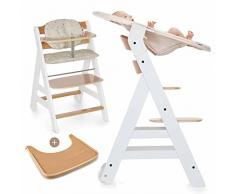 Hauck Beta Plus Newborn - Seggiolone Pappa evolutivo 0 mesi - Con Sdraietta neonato, Riduttore, Cuscino seduta, Vassoio - Altezza regolabile, Legno Bianco Naturale