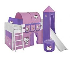Lilokids - Lettino da gioco IDA 4106 Hello Kitty con scivolo - letto rialzato divisibile bianco - con tenda, torre, tunnel e tasche