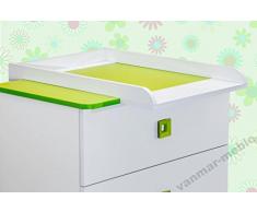 Como, cassetiera in legno con fasciatoio rimovibile per la cameretta bambini COMO 06. Misure: 83cm x 73,50cm x 92cm altezza.
