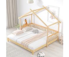 Letto per casa sullalbero espandibile, letto per bambini, letto singolo e matrimoniale, in puro legno massiccio, naturale (200 x 90 cm)